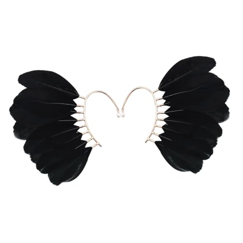 Abaodam Pendientes de Presión sin Perforación Plumas Negras Pendientes Étnicos para Mujer Accesorios Ligeros y Cómodos para Viajes y Fotografía Par Único de Brazaletes de Oreja