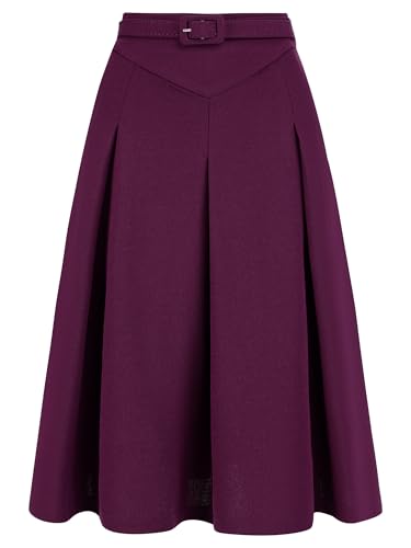 Image of Allegra K Women's Office Work Skirts Belted Waist Midi A-Line Pleated Skirt