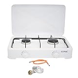Peak Camping Gaskocher Set | 2-flammig, 3-flammig, 4-flammig | Tragbarer Gasherd Gaskocher, Campingkocher Weiß Schwarz Grau| Gaskochfeld | inkl. Gasschlauch und Gasregler (2 flammig Weiß)