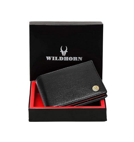 Image of WildHorn Black & Tan Leather Wallet for Men I Ultra Strong Stitching I 6 Card Slots I 2 Currency & 2 Secret Compartments I 1 Coin Pocket