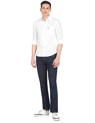 Image of U.S. Polo ASSN. Men's Solid Cotton Linen Tailored Fit Spread Collar Casual Shirt