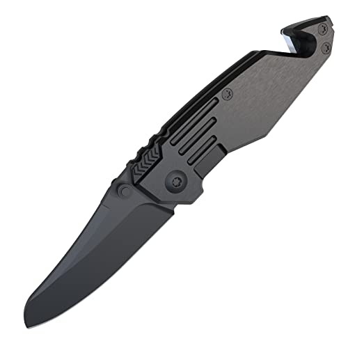 Pocket Knife, SHARKNIGHT EDC Pocket Knife 440C 2.56 inch Blade Wire Cord Cutter Glass Breaker Built-on Belt Clip Safe Lock Aluminum Handle Folding Knife for Outdoor Survival Camping Gift for Gentlemen