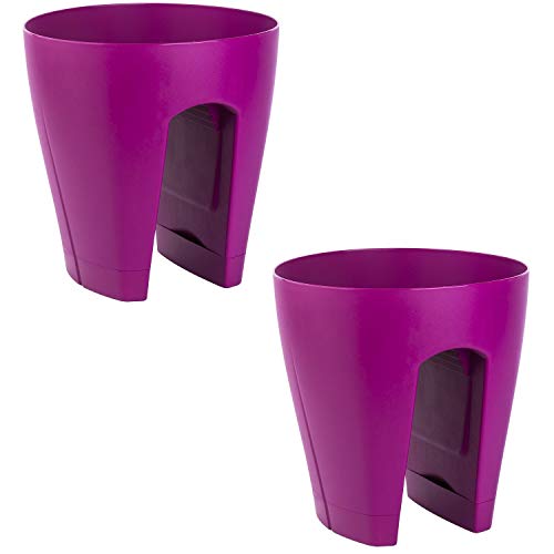 ENGELLAND 2 x Blumentopf für Balkon-Geländer, Farbe: Lila, Blumenkasten, Balkonkiste, 9 Liter, Kunststoff, Außenbereich, B Ø 29 x H 30 cm