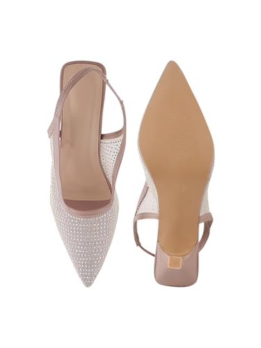 Image of TRYME Women Pointed Toe Stone Embellishment Slingback Heel pencil Sandals