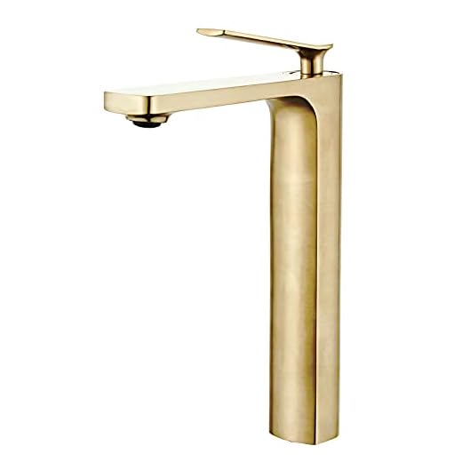 Contemporary Single Handle Tall Brushed Nickel Gold Bathroom Vessel Sink Faucet, Lavatory Faucet with Hoses