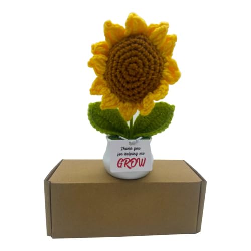 Thank You For Helping Me Grow Handmade Crochet Sunflower，Sunflower Pot With Card For Teacher Gifts