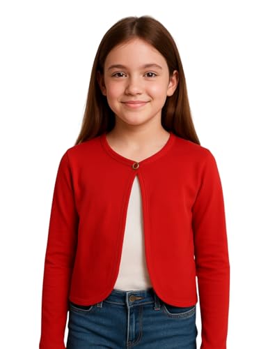 Image of KRYPTIC Kids Girls Regular Length Cotton Shrug - Soft Lightweight Open Front Layer for Stylish Everyday Wear Casual Outfits