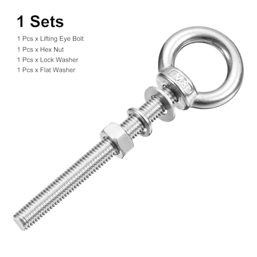 Image of uxcell Lifting Eye Bolt, 1 Set M8 x 70mm Eye Bolt with Nut Washer 304 Stainless Steel Shoulder Lifting Ring Eye Bolt for Hanging Item