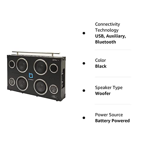Bumpboxx Bluetooth Portable Speaker Boombox Uprock V1S Black | Retro Boombox With Bluetooth Speaker | Rechargeable Lithium Battery | Includes Wireless Microphone, Carrying Strap & Remote Control #TOP6