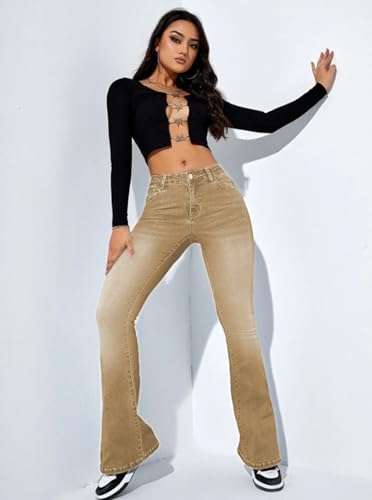 Image of Ben Martin Women's High Waist Jeans || Flared Bell Bottom Bootcut Pants || Wide Leg Stretch Denim - Perfect for Travel, Party & Everyday Use - Sizes 26-40 (1)