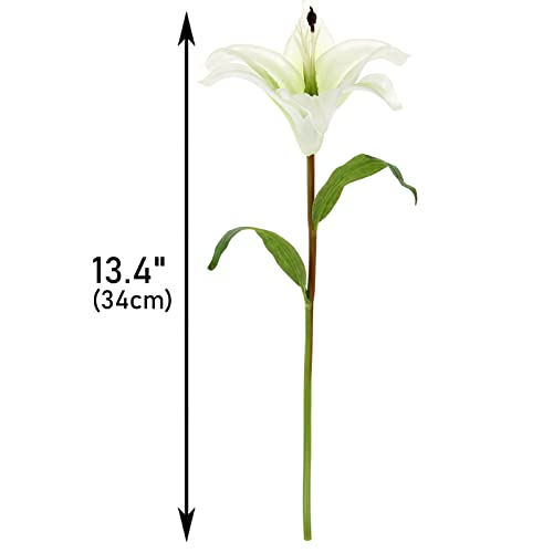 Tinsow 6 Pcs Artificial Lily Real Touch Fake Flowers Lily for Wedding Home Party Garden Shop Office Decoration Easter Lily (White, 6)