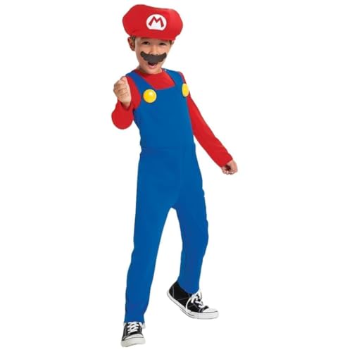 Disguise Nintendo Super Mario Mario Jumpsuit for Kids, Officially Licensed, Includes Mario Hat, Mario Fancy Dress for Kids, Jumpsuit and Moustache, Ages 3-4, 7-8