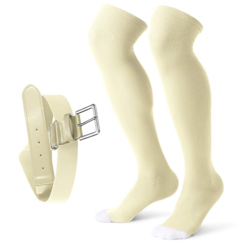 Image of XZQTIVE Baseball Socks and Belt Combo,Over the Knee Softball Socks and Belt,Knee High Football Socks for Kids Youth Adults