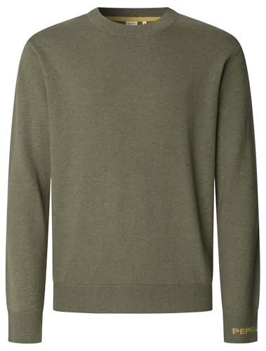 Pepe Jeans Andre Crew Neck - Jersey de Punto, Verde (Verde Militar), Talla L para Hombre, Verde Militar, L