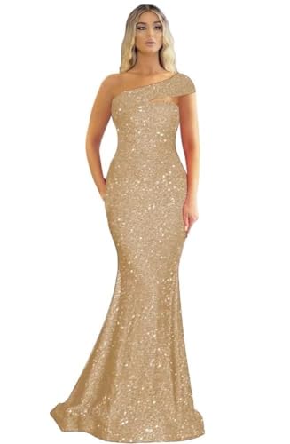 Image of One Shoulder Sequin Prom Dresses Long Sparkly Mermaid Evening Gowns for Women Bodycon Formal Dresses 2025