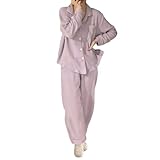 [MilaCorinna] レディース パジャマ 部屋着 上下セット コットン ホーム服 便利服 ラペル 前開き 長袖 無地 薄手 カジュアル 柔らかい かわいい 軽量 おしゃれ 快適 通気性 ゆったり 大きいサイズ シンプル 大人 春夏秋冬