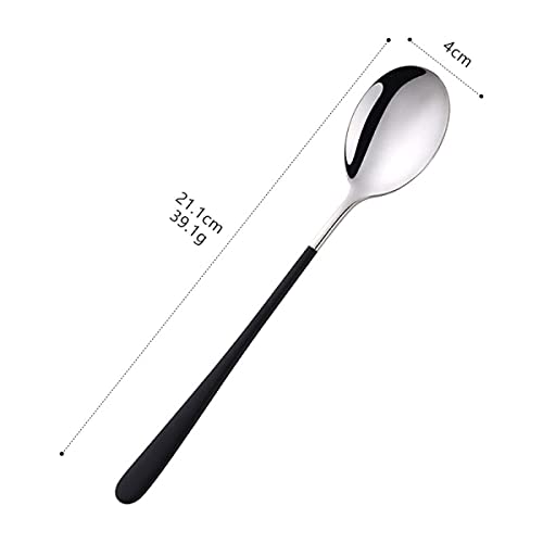 Image of YANCI Silverware Set, Stainless Steel Korean Silver Plated Round Head Soup Spoon, Table Spoon with 8.11 inch Long Handle Coffee Ice Cream Dessert Dinner Spoons Scoop (Random Color, 2 Pieces)