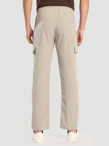 Image of BENE KLEED Men's Solid Polyester Cargo Trousers | Classic Style | Full Length | Straight Fit