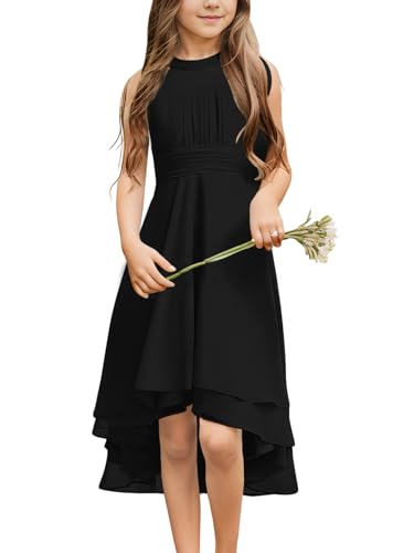 Galawaqe Chiffon Flowy Dresses Flower Girls Asymmetrical with Ruffles Sleveless