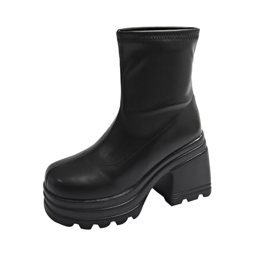 Bottes talon haut épais femme en polyuréthane bout rond confortables