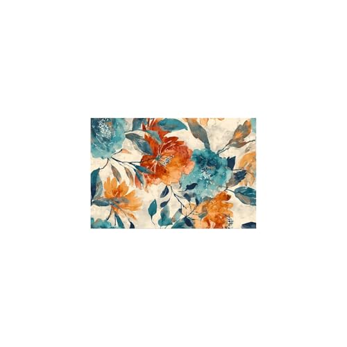 Impression sur Toile Aquarelle Floral Teal Orange - Décoration Murale Salon Chambre Toile 70x100