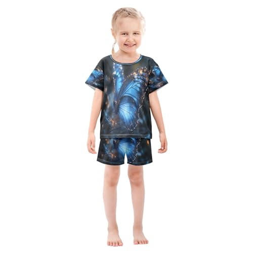 senya Short Sleeve Pajamas Sets Summer Cotton Sleepwear Blue Light Butterfly3