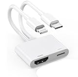 [Apple MFi Certified] 2 in 1 Lightning and USB-C to HDMI Adapter for iPhone,4K@60Hz DVI Lightning Type C Digital AV HDMI Adapter Cord for iPhone 17 16 15 14 13 12 11 XS XR X 8 HDTV/Projector/Monitor