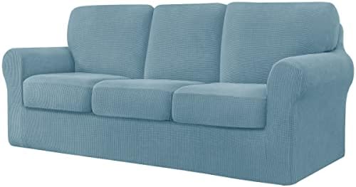 CHUN YI 5 Pieces Stretch Sofa Cover 2 Seater with Two Separate Cushions and Backrests Stylish Jacquard Spandex Fabric Sofa Slipcover for Living Room Furniture Protector(2 SeaterDark Blue)