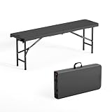 VINGLI 4 feet Plastic Folding Bench,Portable in/Outdoor Picnic Party Camping Dining Seat, Garden Soccer Multipurpose Entertaining Activities, Smooth HDPE Tabletop (1, Black, 4ft)