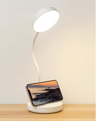 Image of KIMEE LED Desk Lamp - Corded Electric Plug-in Study Light, 3 Brightness Modes, 360 Flexible Gooseneck, Built-in Phone Holder & Stationery Organizer, Eye-Caring Table Lamp for Students, Home & Office