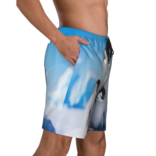 Mother Penguin and Baby Men Beach Pants â€“ Swim Trunks for Men,Quick-Dry and Comfortable, Suitable for Beach, Surf, and Everyday Wear Black3