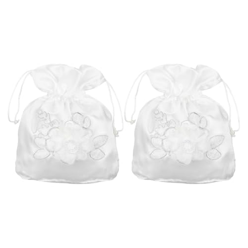 VINTORKY 2 bolsitas de seda white - Bolsas de regalo con cordón y estampado floral - Bolsitas para recuerdos de fiestas de compromiso, damas de, bautizos y empaques de joyas