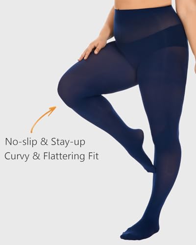 Image of DUCMODA Plus Size Tights for Women, Ultra Soft Solid Color Semi-Opaque Pantyhose, Nylon High Waist Stockings 1X 2X 3X 4X