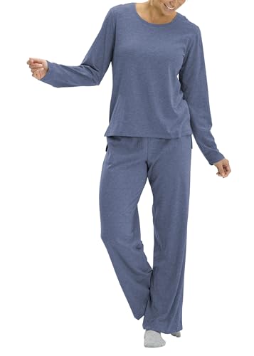Image of No Nonsense Women's Long Sleeve Sleep Tee and Pajama Pant 2 Piece Sleepwear Set, Vintage Indigo, Large