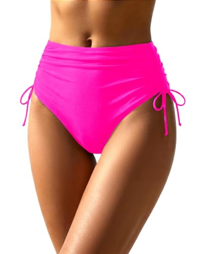 Image of Holipick Women's High Waisted Bikini Bottom | Tummy Control Ruched, Full Bum Coverage, Full Lining, Adjustable Drawstring Tie Side, Swimming, Beach