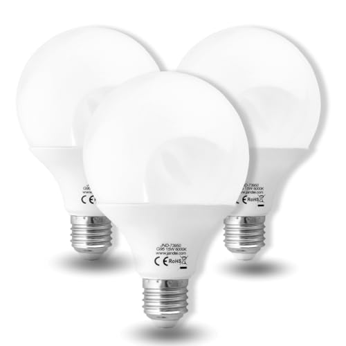 Jandei – Pack de 3 x Bombillas LED Globo 270, G95 Rosca E27, 15W (equivalente a 100W) Luz Blanca Fría 6000K, 1200 Lúmenes, Salón, Oficina, Dormitorio, Casa, Garaje. Ahorro de energía.