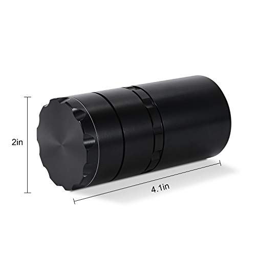 Portable With Mini Grinder - lzndeal 5 Piece 2" Herb Grinder, Spice Grinder with Pollen Catcher, Aluminium Stash jar and grinder 2 in 1 Upgraded, Metal Black