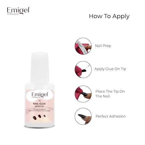 Image of Emigel Professional Nail Glue for Artificial Nail Extensions with Brush On Applicator | Professional Grade | Quick-Drying Glue for Long Lasting and Secure Nail (7g)