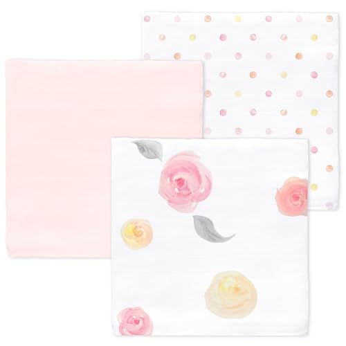 Image of Amazing Baby Muslin Swaddle Blankets for Baby Girls, Newborn Receiving Blanket, 100% Cotton Baby Swaddle Wrap, Set of 3, XLarge 46x46 inches, Watercolor Bliss, Pink