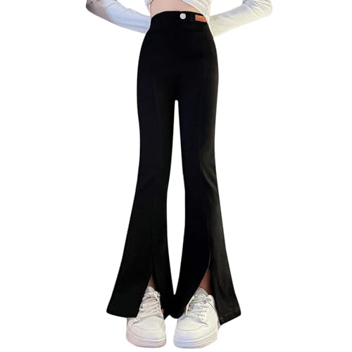 Moonker Kids Girl Split Flare Pants High Elastic Waist Solid Color Y2k Skinny Pants Wide Leg Soft Girls Soccer3