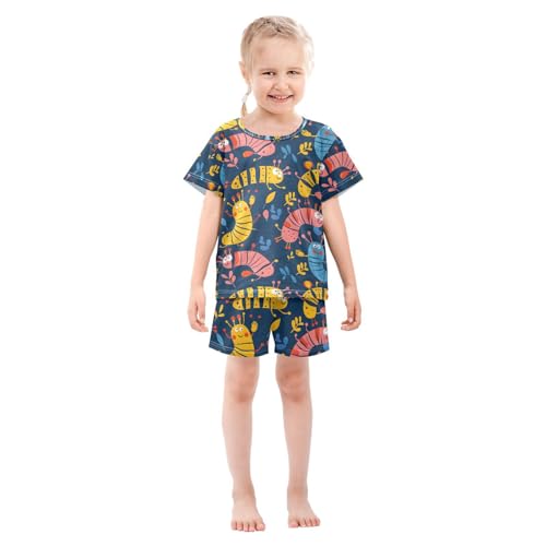 ALAZA Cute Caterpillar Pajamas Set Short Sleeve Cotton Sleepwear Summer Pjs 2 Piece 5-14Y3