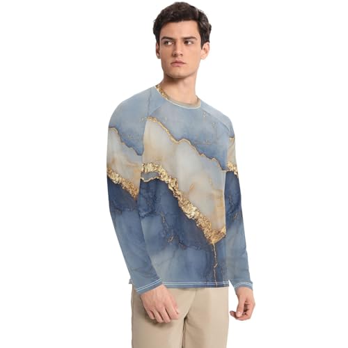 Marble Navy Blue Beige Sun Protection SPF Rash Guard Shirt Comfortable Round Neck Men's Sun Protection Long Sleeve Summer3