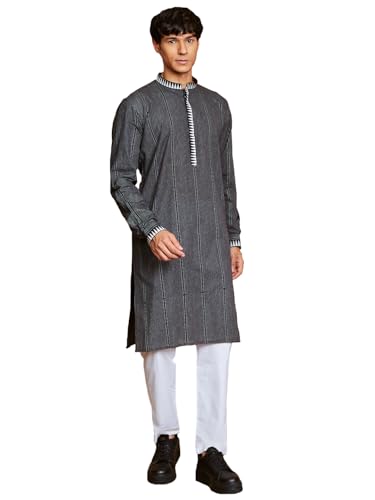 Kurta et pyjama en coton VASTRAMAY homme noir fini les vêtements de fête inconfortables