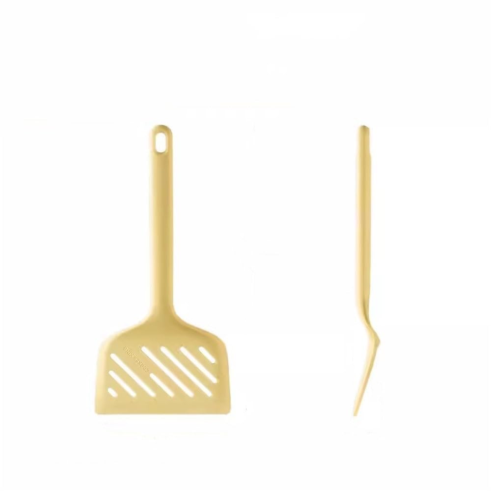 Espátula de silicona para no rayar sartenes al freír pescado, utensilio amarillo