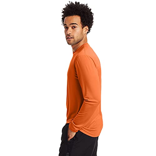 Hanes Men's Long Sleeve Cool Dri T-Shirt UPF 50+, Medium, 2 Pack ,Safety Orange