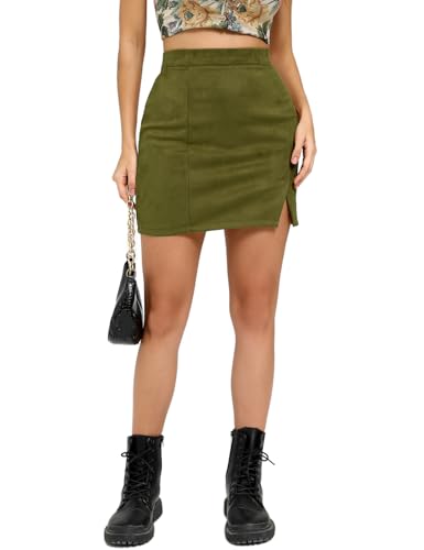 Women's Basic High Waist Faux Suede Side Split Bodycon Mini Pencil Skirt3