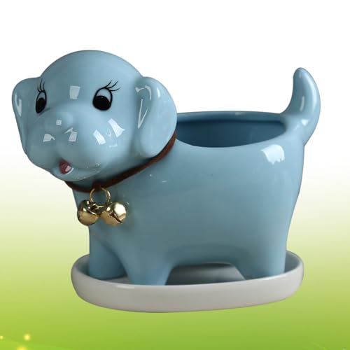 Pot de fleurs d'intérieur en céramique bleu pour plante grasse et bureau - 7
