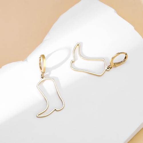 Cowgirl Dangle Cowboy Boot Earrings - Coastal Rodeo Dangling Drop Gold Western Jewelry for Women4