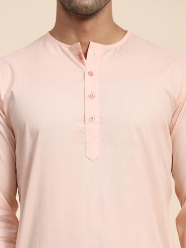 Image of Amazon Brand - Anarva Men's Cotton Solid Round Neck Kurta Long Sleeves Straight Knee Length Casual Shirt