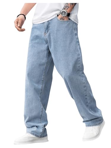 SOLY HUX Men's Vintage Wide Leg Baggy Jeans Mid Waist Casual Denim Pants Streetwear